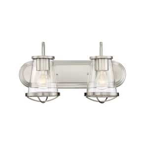 Darby 18 in. 2-Light Satin Platinum Industrial Vanity with Clear Seeded Glass Shades
