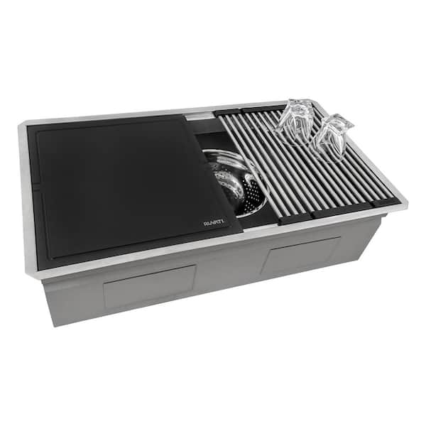 Dual-Tier Nova 33 in. Undermount Single Bowl 16-Gauge Stainless Steel Workstation Kitchen Sink with Accessories