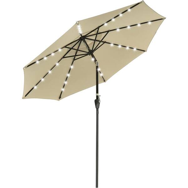 Unbranded 9 ft. Prelit Umbrella 3-Tiered Patio Umbrella with Lights, Khaki