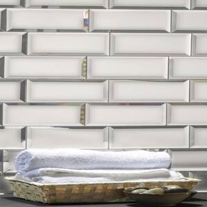 Reflections Beveled Subway 3 in. x 12 in. Frosted Glass DecorativeTile  (14 sq. ft.)