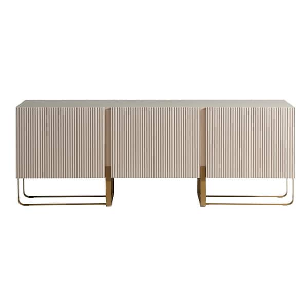 Yaztra Light Taupe and Vintage Gold Low Profile 60 in. W Tv Stand Fits TV's up to 65 in. With 3-Cabinets