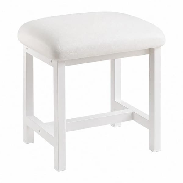 White Leather Makeup Vanity Stool, Small Vanity Chair, Cute Makeup Bench Seat with Leather Cushioned, Desk Stool