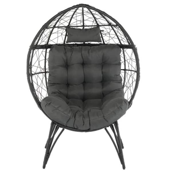 ESILOO Wicker Egg Chair-Oversized All-Weather Indoor/Outdoor Lounger with Soft Cushions for Relaxing Spaces