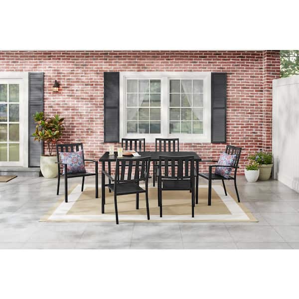 Stackable Steel Slat Outdoor Dining Chair in Black