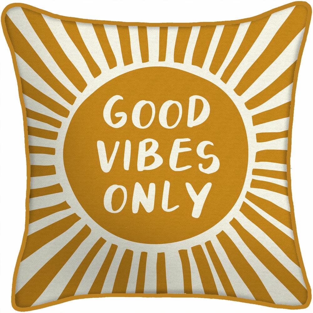 Good Vibes Only Yellow Polyester Square Outdoor Throw Pillow