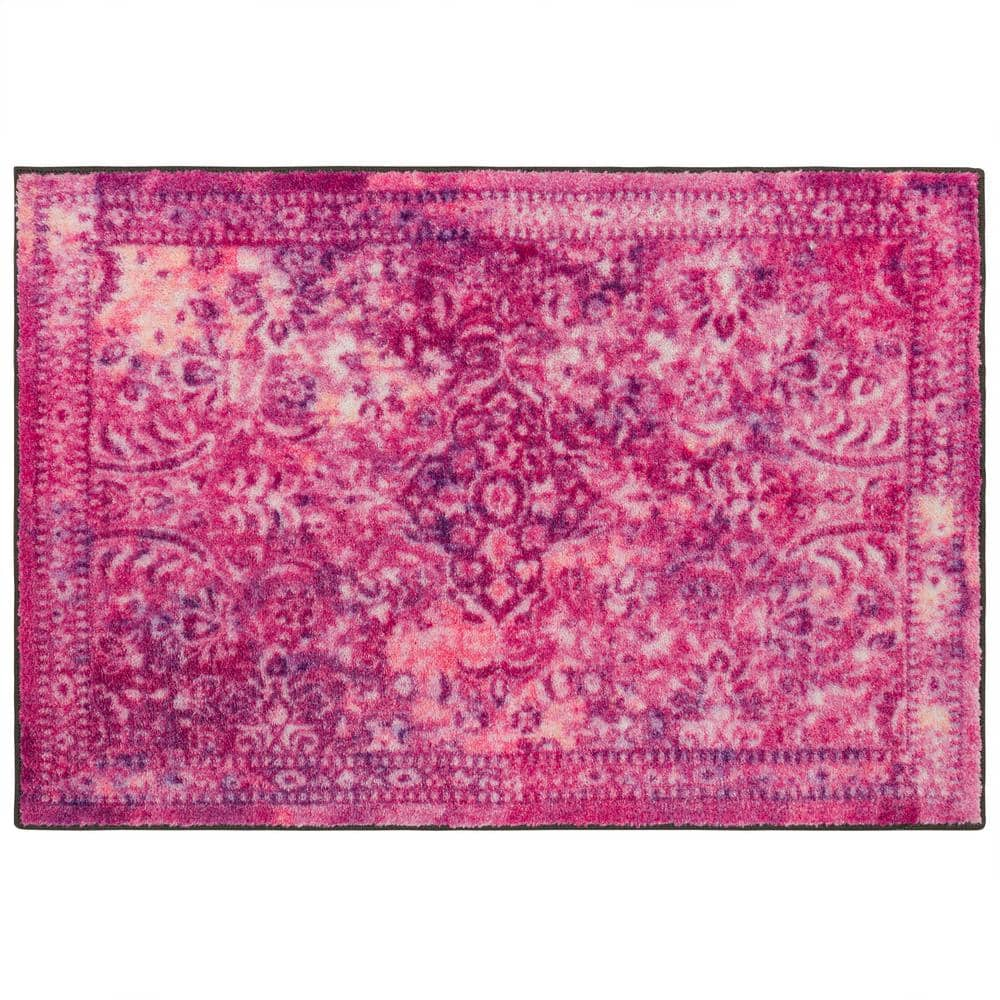 COMSLE Area Rug 2x3 Faux Wool Throw Rug for Entryway, Boho Washable Small  Rugs Non-Slip Distressed Carpet Soft Accent Floor Rug for Indoor Entrance