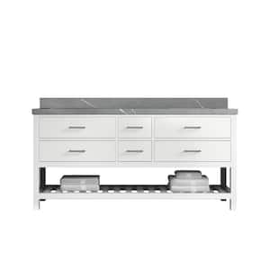 Parker 72 in. W x 22 in. D x 36 in. H Double Sink Bath Vanity in White with 2 in. Piatra Quartz Top