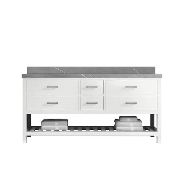 Willow Collections Parker 72 in. W x 22 in. D x 36 in. H Double Sink Bath Vanity in White with 2 in. Piatra Quartz Top