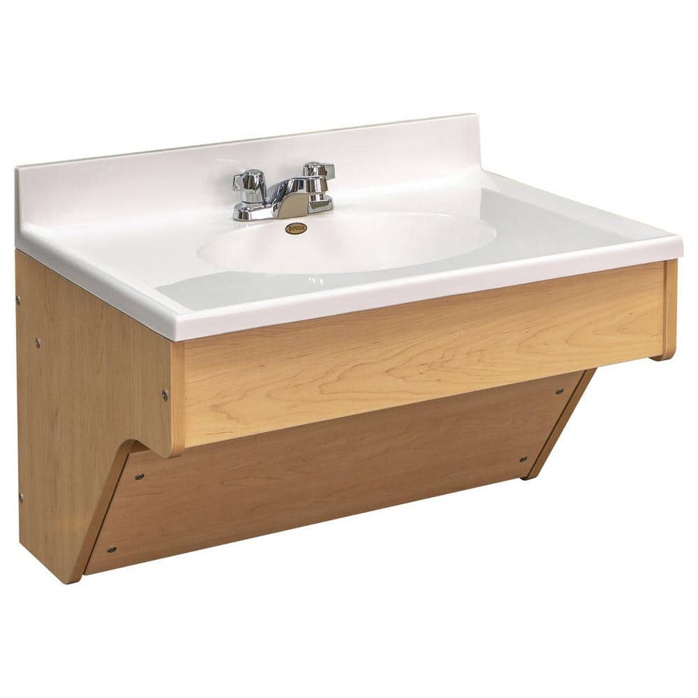 Maple Single Wall-Mount Vanity with White Marble Top