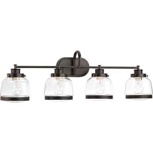 Judson Collection 35-3/4 in. 4-Light Antique Bronze Clear Glass Farmhouse Bathroom Vanity Light