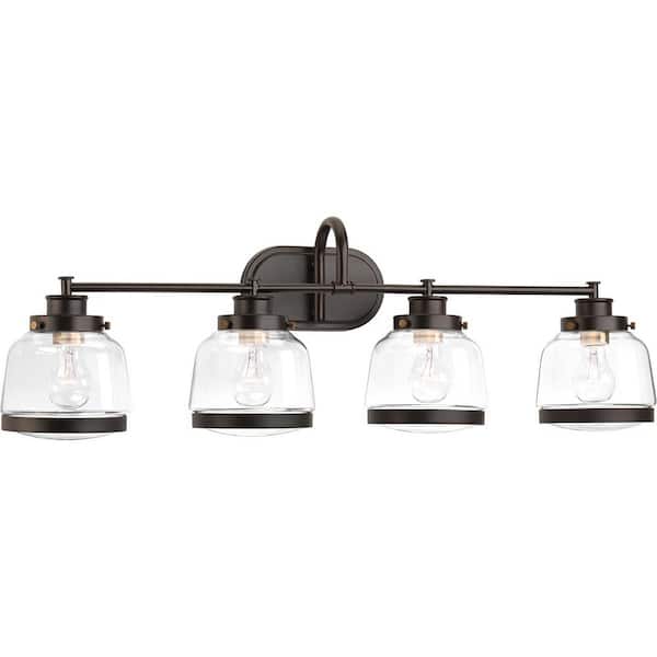 Progress Lighting Judson Collection 35-3/4 in. 4-Light Antique Bronze Clear Glass Farmhouse Bathroom Vanity Light