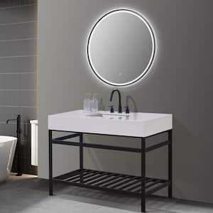 Edolo 48 in. W x 22 in. D x 35 in. H Single Sink Bath Vanity in Matt Black with White Composite Stone Top and Mirror