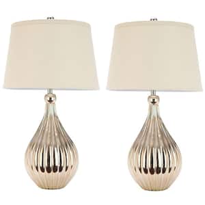 Elli 27.5 in. Champagne Gourd Table Lamp with White Linen Shade (Set of 2)