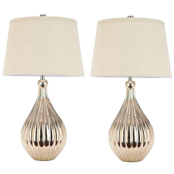 SAFAVIEH Elli 27.5 in. Champagne Gourd Table Lamp with White Linen Shade (Set of 2)