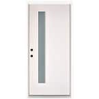 36 in. x 80 in. Smooth White Right-Hand Inswing Narrow 1-Lite Frosted Fiberglass Prehung Front Door