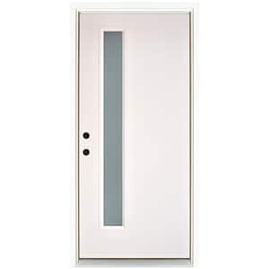 36 in. x 80 in. Smooth White Right-Hand Inswing Narrow 1-Lite Frosted Fiberglass Prehung Front Door