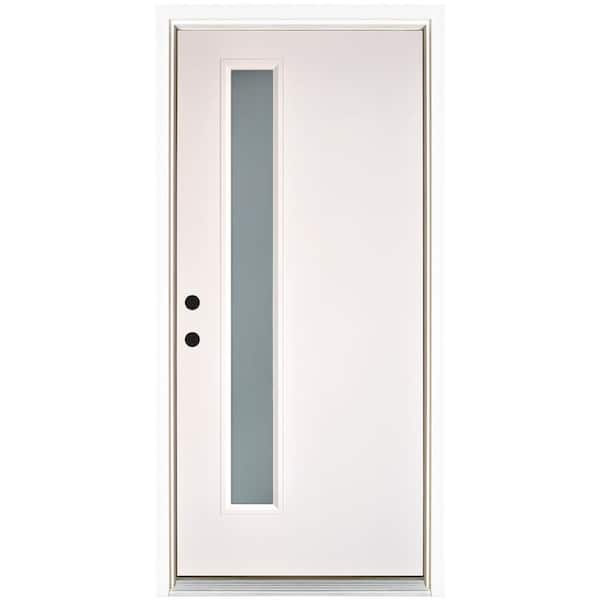 MP Doors 36 in. x 80 in. Smooth White Right-Hand Inswing Narrow 1-Lite Frosted Fiberglass Prehung Front Door