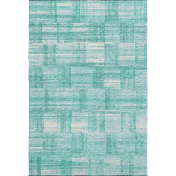 Mayfield Premium Machine Washable Abstract AMF2517 Teal 10 ft. x 14 ft. Area Rug