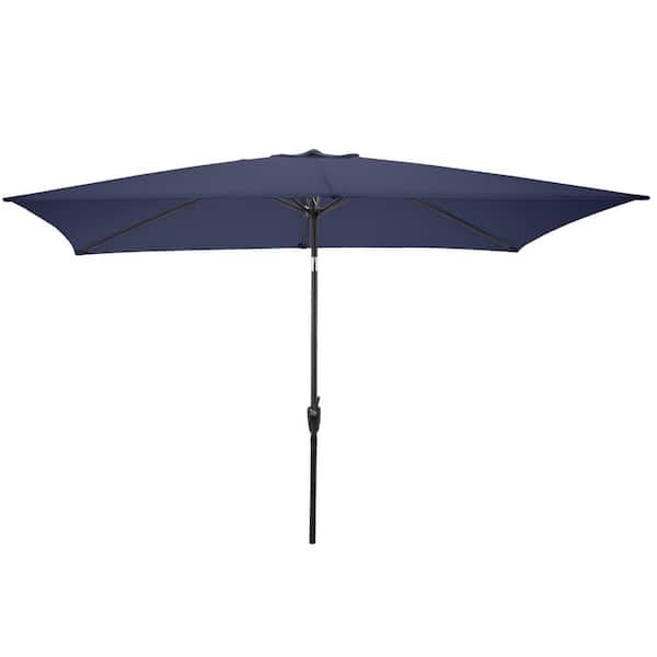 Pure Garden 10 ft. Rectangular Tilt Market Patio Umbrella with Push Button in Navy Blue