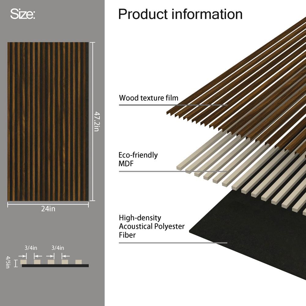 24" x 47.2" Brown Wood Slat Acoustic Wall Panels