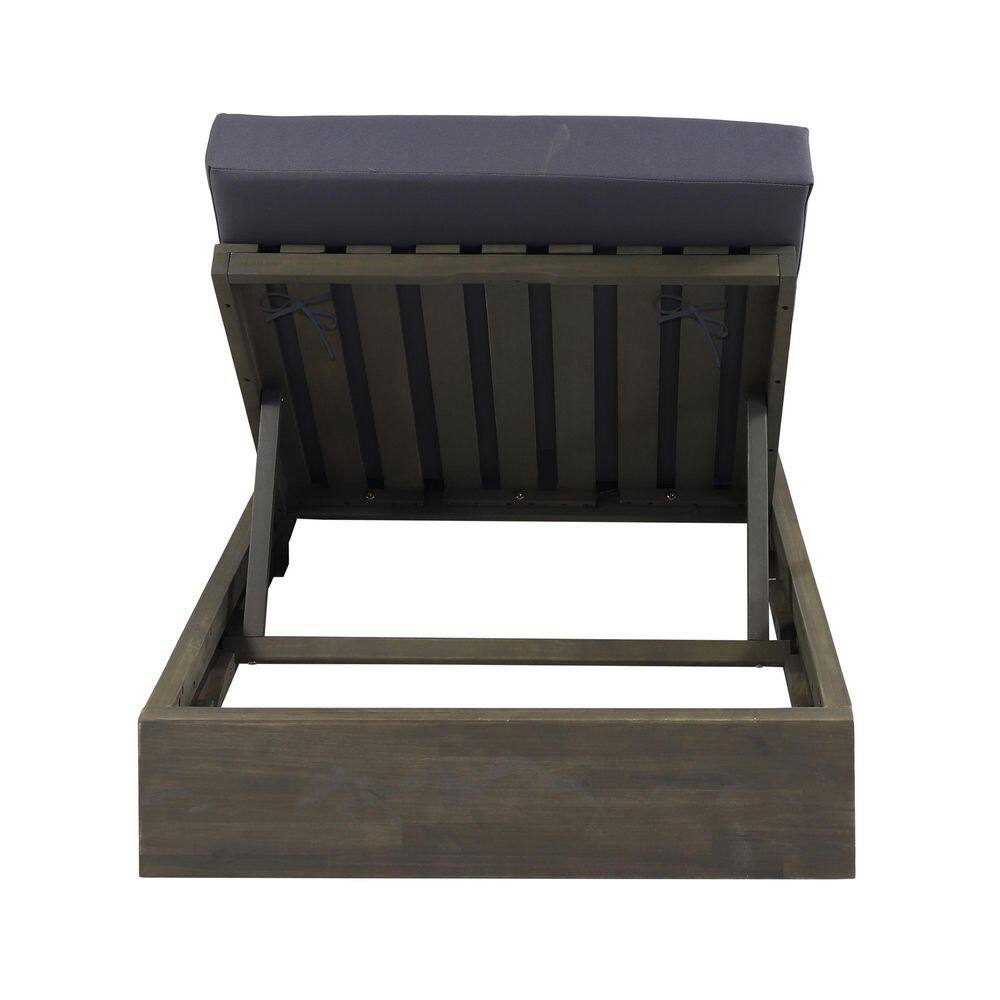 Gray Acacia Wood Outdoor Chaise Lounge Set with Dark Gray Cushions