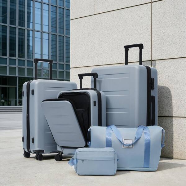 LIVACA 5-Piece Blue ABS Plastic Hardside Expandable Front Opening