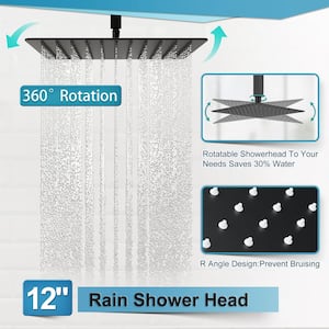 1-Handle 2-Spray High Pressure Ceiling Mount 12 in. Shower Head with Hand Shower Faucet in Matte Black (Valve Included)