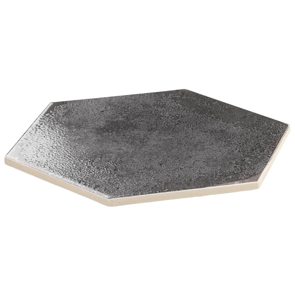 Vandalay Hex 9.13 in. x 10.51 in. Polished Gray Porcelain Tile