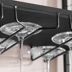 31 in. H x 27 in. W x 8 in. D Black Metal Wall-Mount Shelf with Hanging Wine Glass Storage