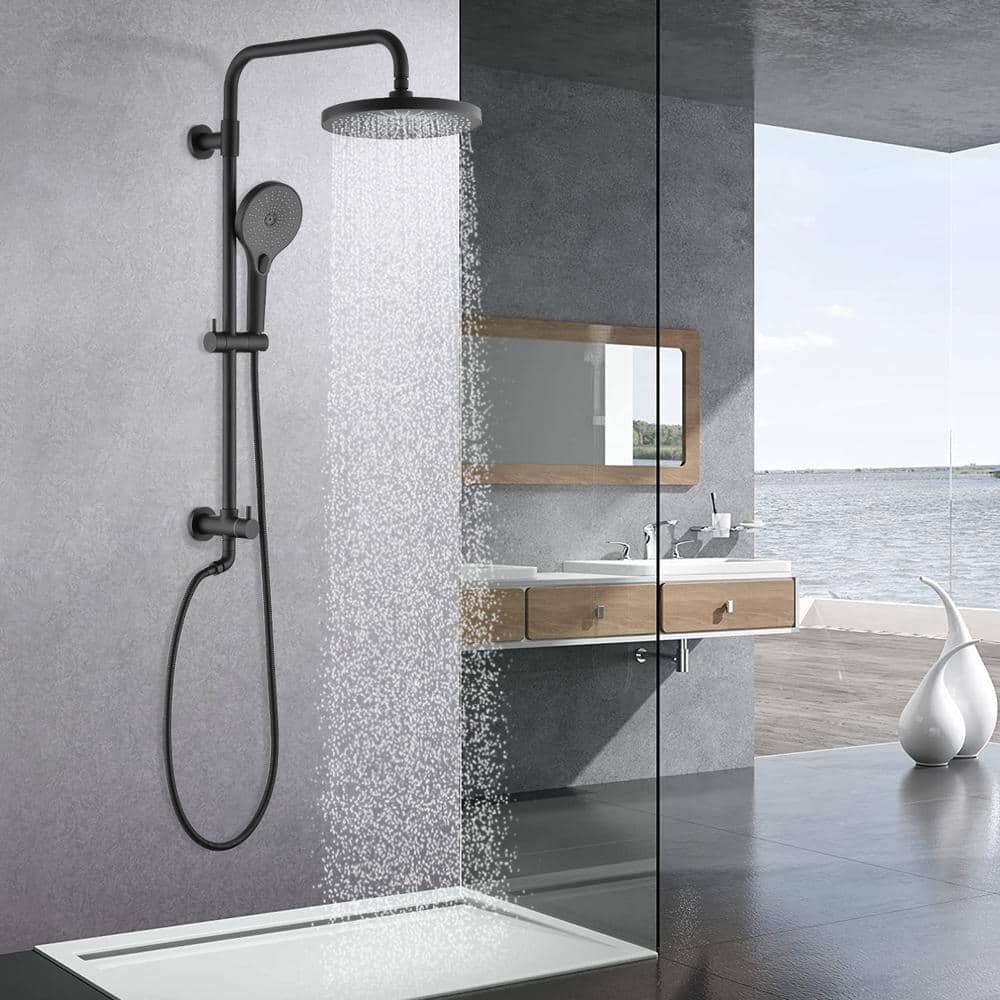 Tahanbath 3-Spray Bathroom Shower Set Rainfall Dual Shower Combo Handheld Sprayer in Matte Black ...