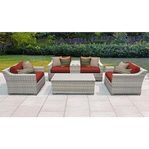 Fairmont 6-Piece Wicker Outdoor Seating Group with Terracotta Red Cushions