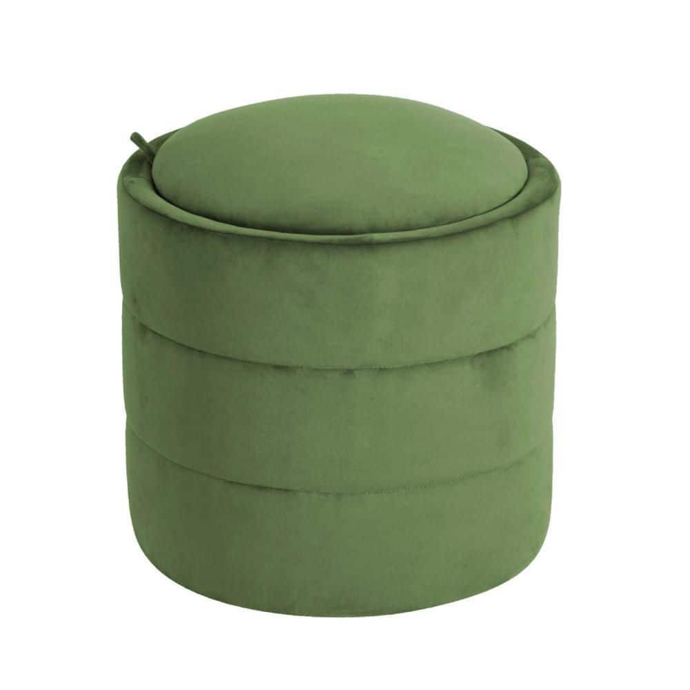 Pero Green Velvet Round Storage Ottoman