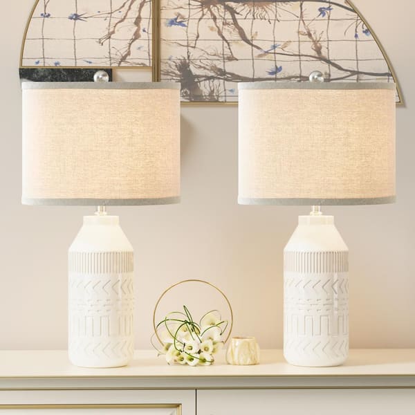 Sacramento 23 in. White Modern Dimmable Ceramics Bedroom Living Room Bedside Desk Nightstand Table Lamps (Set of 2)