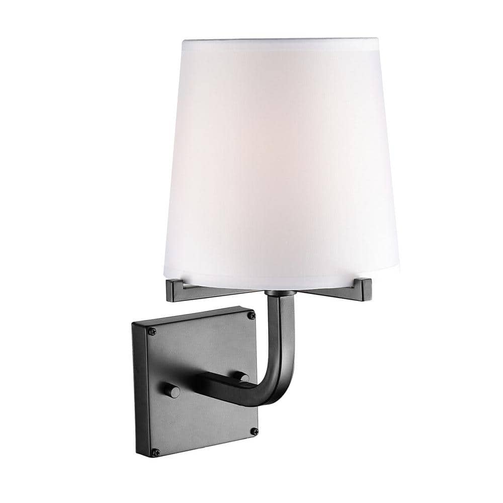 Globe Electric Wright 1-Light Bronze Plug-In or Hardwire Wall Sconce with White Fabric Shade and 6 ft. Cord -  51786