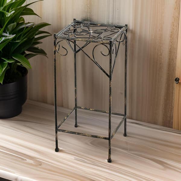 Benjara 26 in. Black Square Metal Plant Stand with 1-Tier