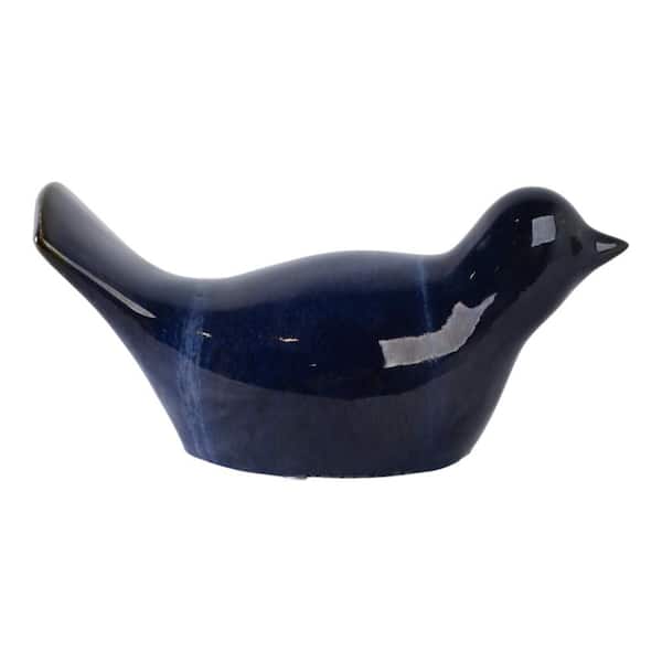 10 in. x 5 in. Blue Stoneware Reactive Finish Bird Garden Statue