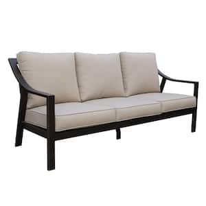 Dark Bronze Frame 1-Piece Aluminum Outdoor Chaise Lounge Sofa Couch with Taupe Cushions 3-Seat for Garden Pavilion