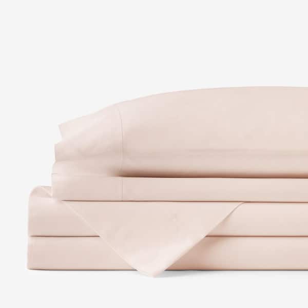 The Company Store Company Cotton 4-Piece Peach Nectar Solid 300-Thread Count Cotton Percale Full Sheet Set