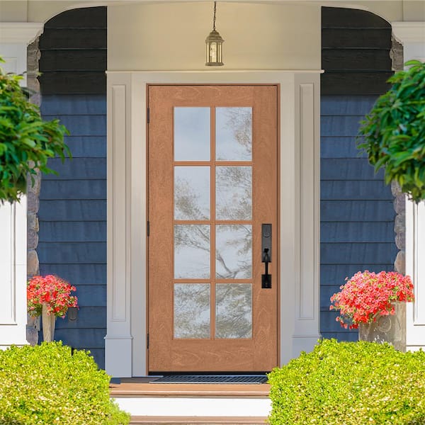 Regency 36 in. x 80 in. Full 8-Lite Right-Hand/Outswing Clear Glass Autumn Wheat Stained Fiberglass Prehung Front Door
