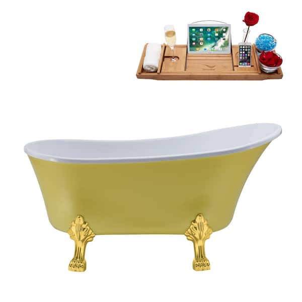 Streamline 55 in. Acrylic Clawfoot Non-Whirlpool Bathtub in Matte Yellow With Polished Gold Clawfeet,Matte Oil Rubbed Bronze Drain