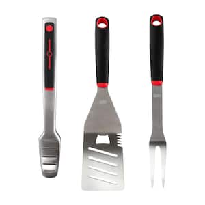Huckleberry 3-Piece Stainless Steel BBQ Grill Tool Set in Black and Red