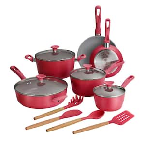 14 Piece Ceramic Cookware Set in Red