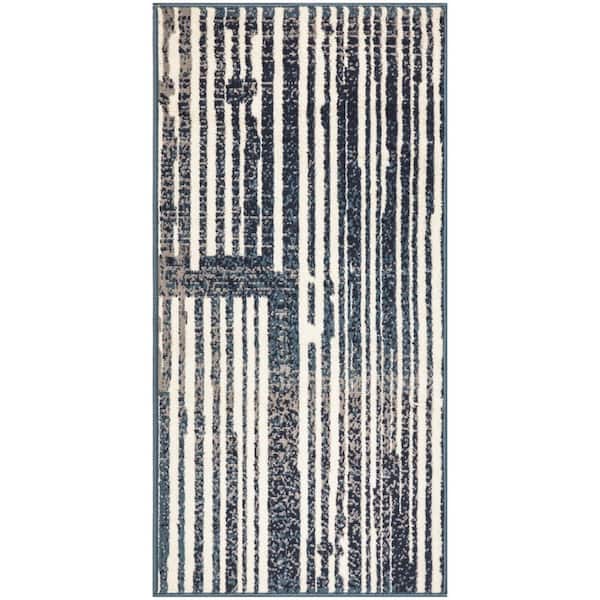 Nourison Grafix Blue Grey doormat 2 ft. x 4 ft. Abstract Contemporary Area Rug