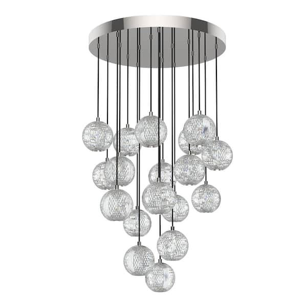 Marni 18 Head 1 Light 90-Watt Polished Nickel Integrated LED Pendant Light