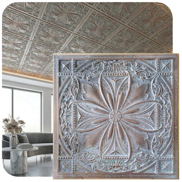 Milan Weathered Copper 2 ft. x 2 ft. Decorative PVC Glue Up or Lay In Faux Tin Ceiling Tile (40 sq. ft./case)