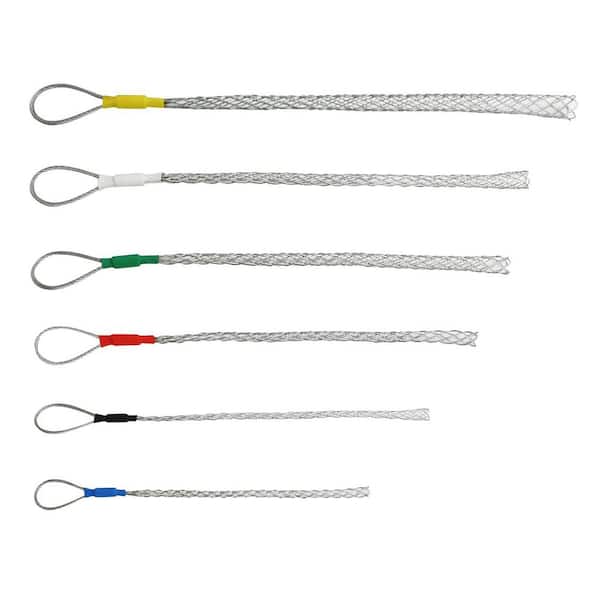 Steel Cable Wire Pulling Grip Sock Kit Anti Slip Flexible Eye Mesh Rope Pipe Lassos Set Multi Color (6-Pack)