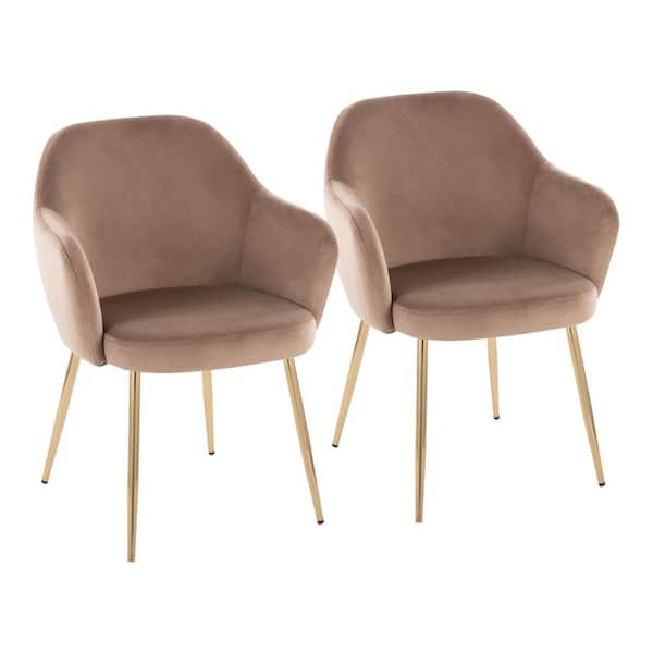 Buena Gold Metal and Brown Velvet Dining Chair with Tapered Metal Legs (Set of 2)