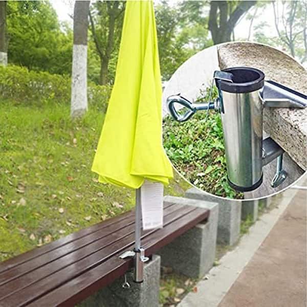 clamp for patio umbrella SenQWFa 8.7 in. Heavy Duty Umbrella Clamp Stand Holder Adjustable Patio Beach Fishing Chair Fixed Clip Steel Black