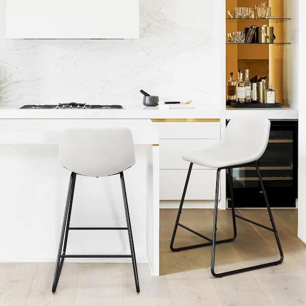 LUE BONA 33.5 in. Faux Leather Bar Stools Metal Frame Counter Height Bar Stools in White (Set of 2)