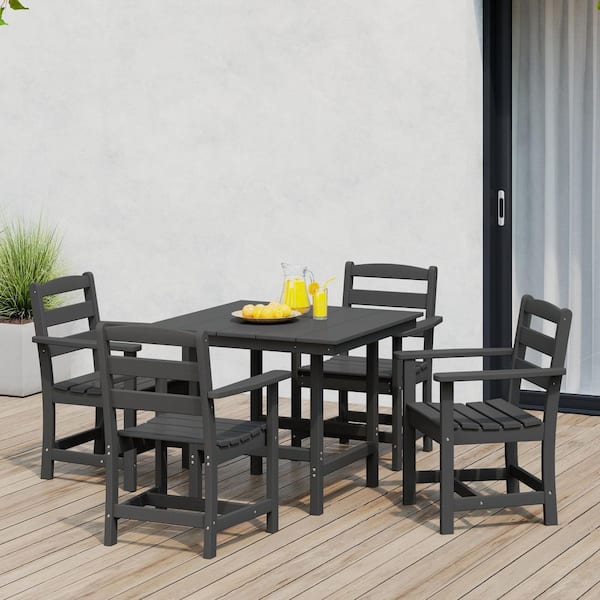 Shoreside 5-Piece All Weather HDPE Plastic Outdoor Patio Dining Set w/ Armchairs, Gray
